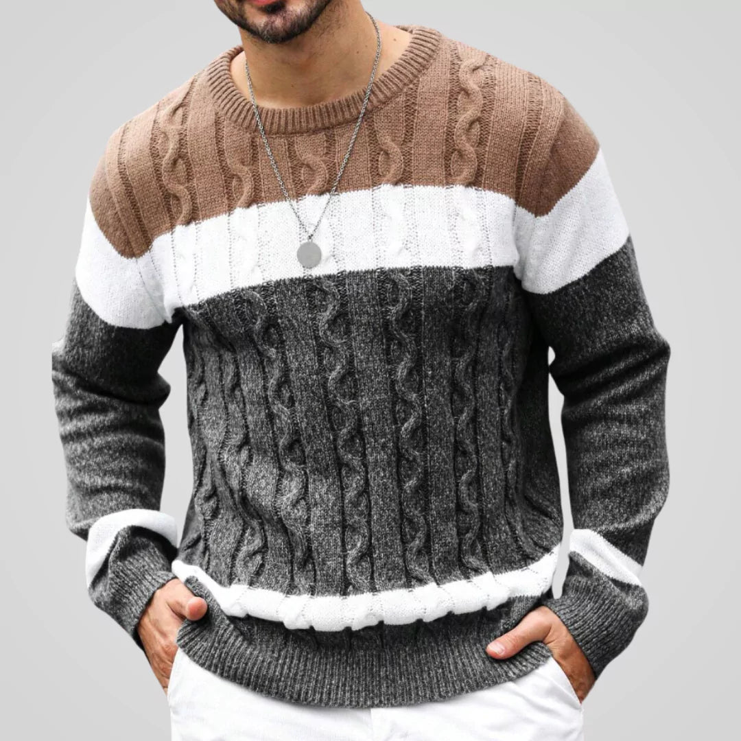 The ARISTO Striped Cable-Knit Sweater