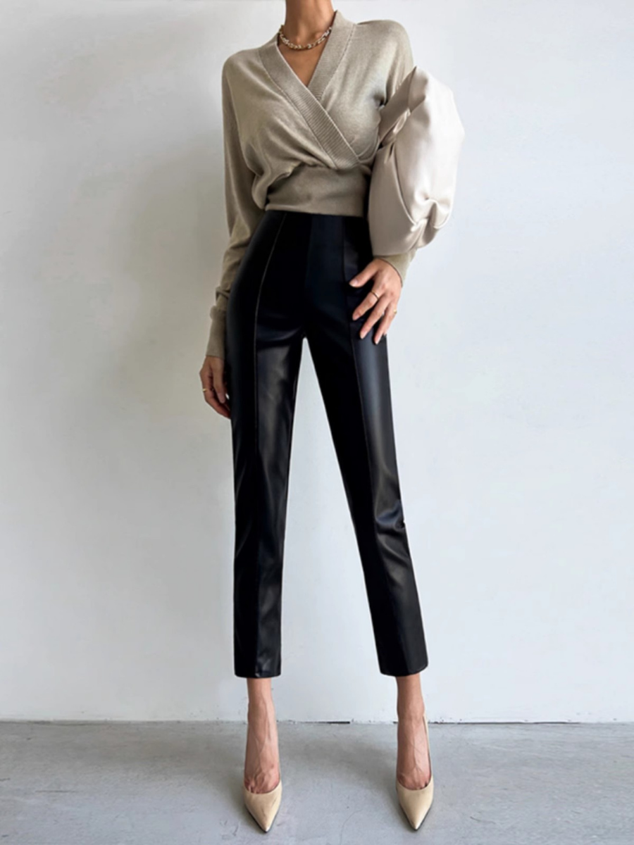 OLD MONEY High-Waist PU Leather Trousers