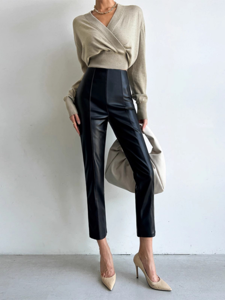 OLD MONEY High-Waist PU Leather Trousers