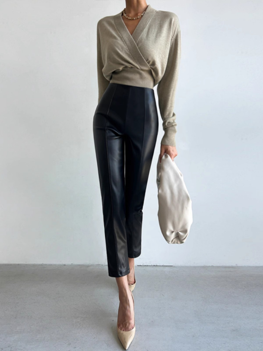 OLD MONEY High-Waist PU Leather Trousers