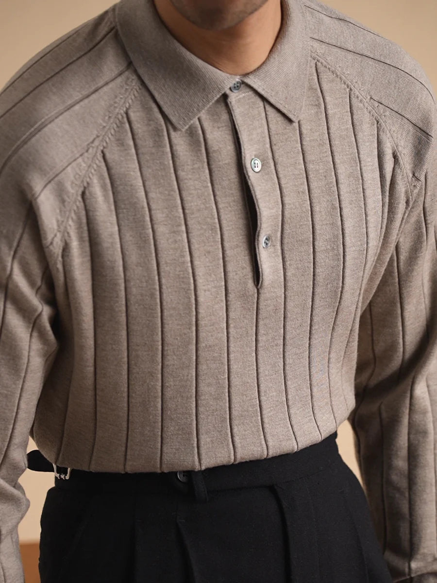 OLD MONEY Ribbed Knit Polo Sweater