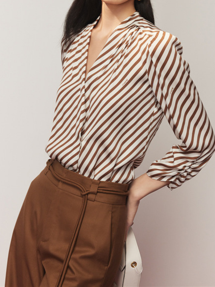 OLD MONEY Striped Silk Blouse