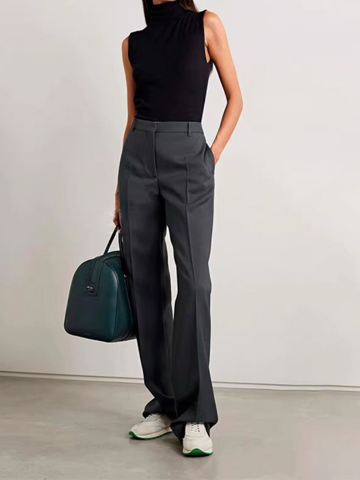 OLD MONEY Slate Elegance High-Waist Trousers