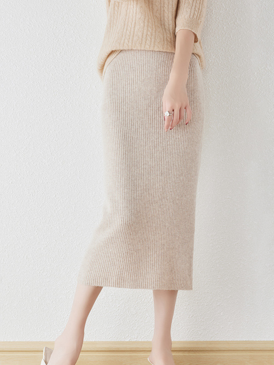 OLD MONEY Merino Wool Knit Pencil Skirt