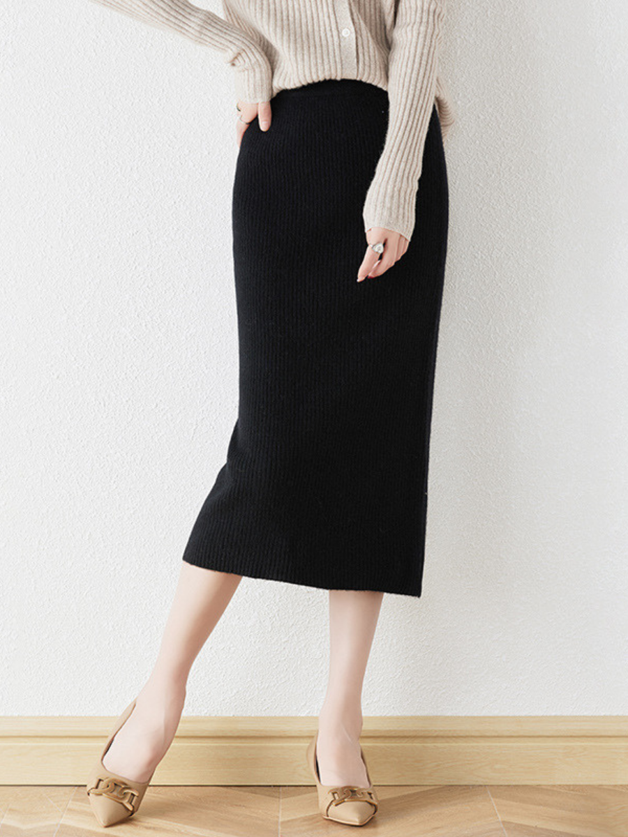 OLD MONEY Merino Wool Knit Pencil Skirt