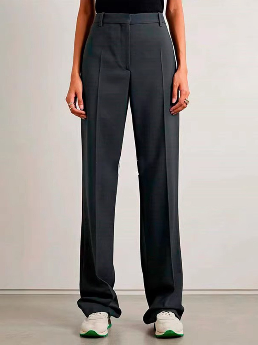 OLD MONEY Slate Elegance High-Waist Trousers