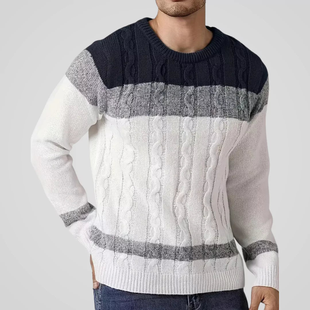 The ARISTO Striped Cable-Knit Sweater