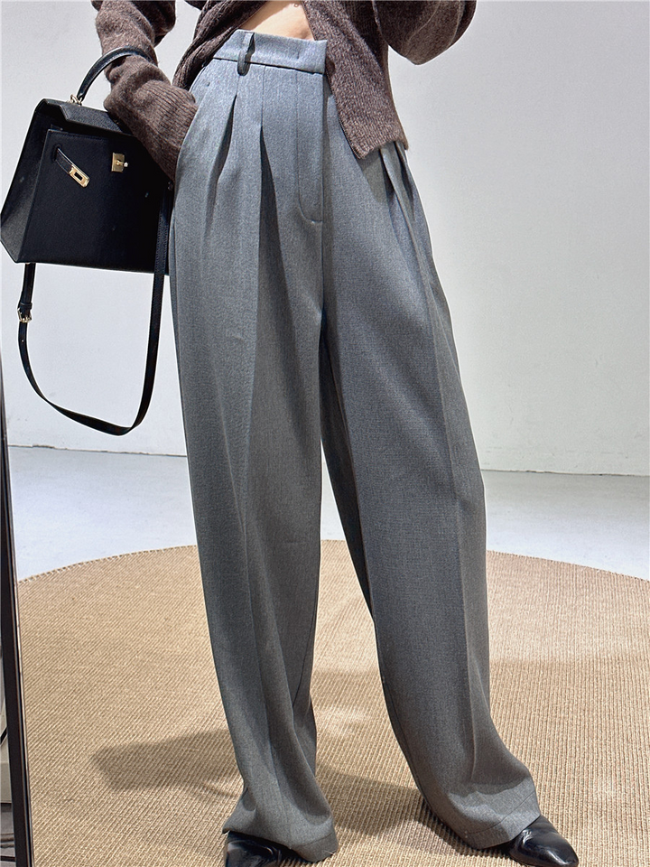 OLD MONEY Gray Tailored Wide-Leg Trousers