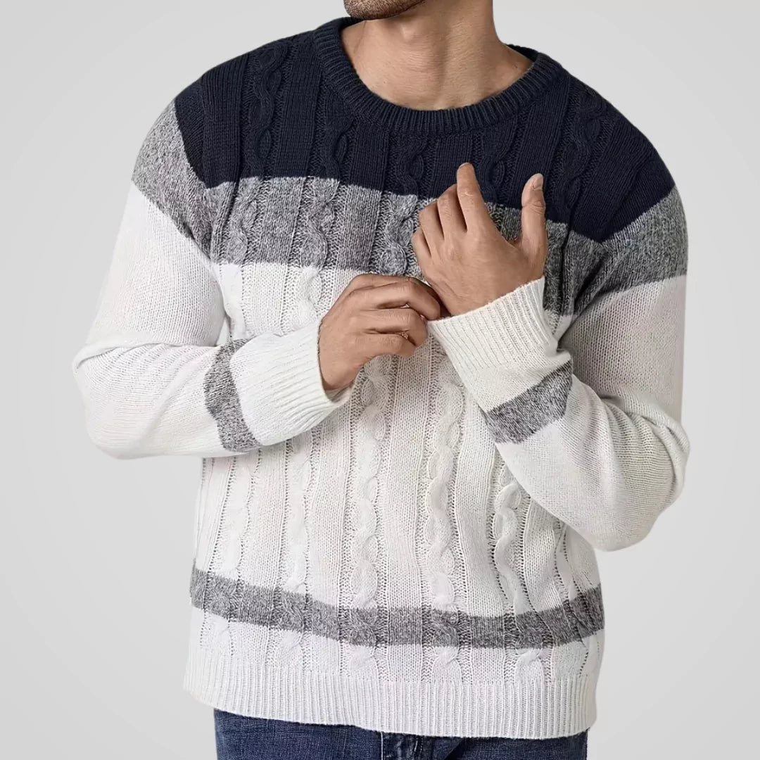 The ARISTO Striped Cable-Knit Sweater