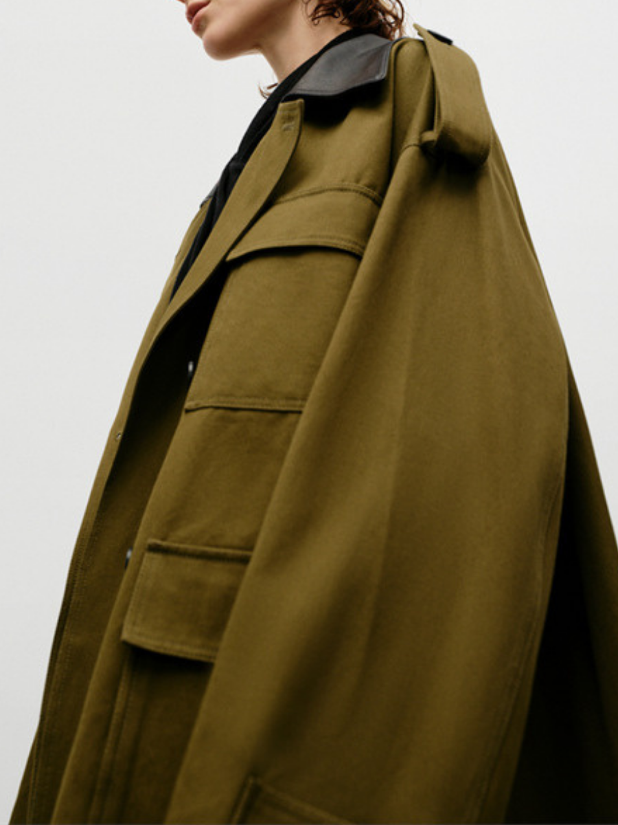 OLD MONEY Leather-Collar Short Trench