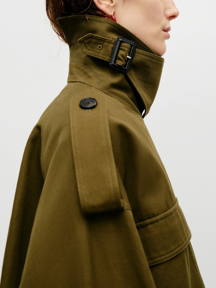 OLD MONEY Leather-Collar Short Trench