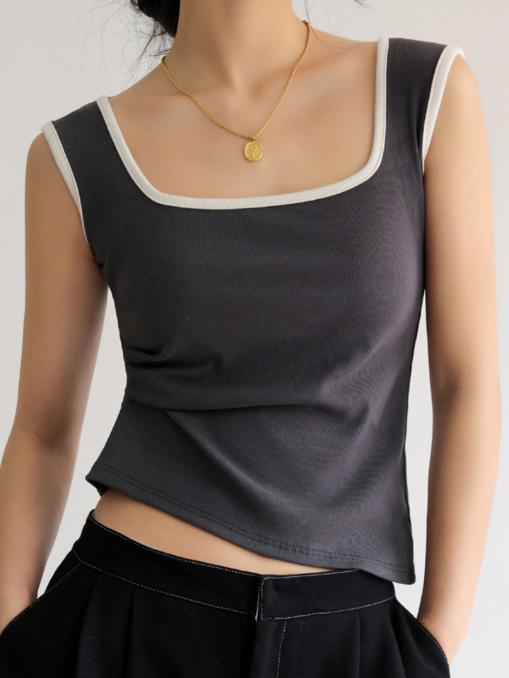 Wide-Edge Tank Top from Marini's Old Money Collection in black, showing elegant fit and modern comfort with a square neckline.