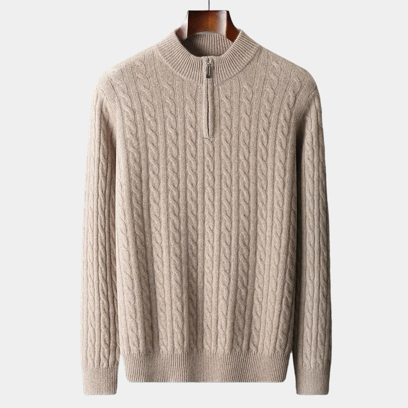 OLD MONEY Merino Wool Knitted Quarter-Zip Sweater - WEAR OLD MONEY