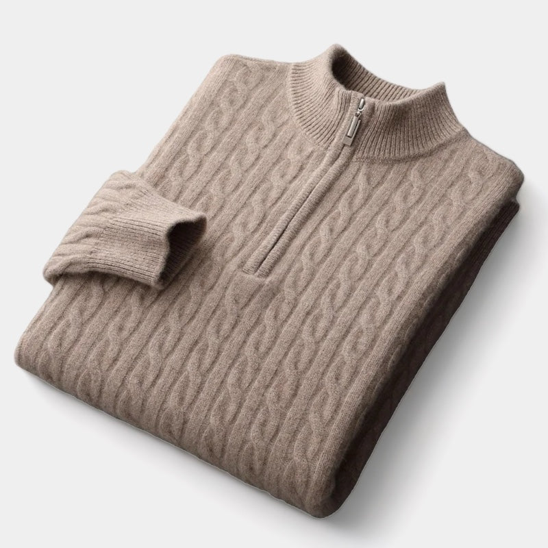 OLD MONEY Merino Wool Knitted Quarter-Zip Sweater - WEAR OLD MONEY