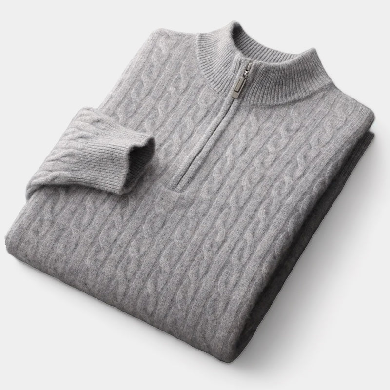 OLD MONEY Merino Wool Knitted Quarter-Zip Sweater - WEAR OLD MONEY